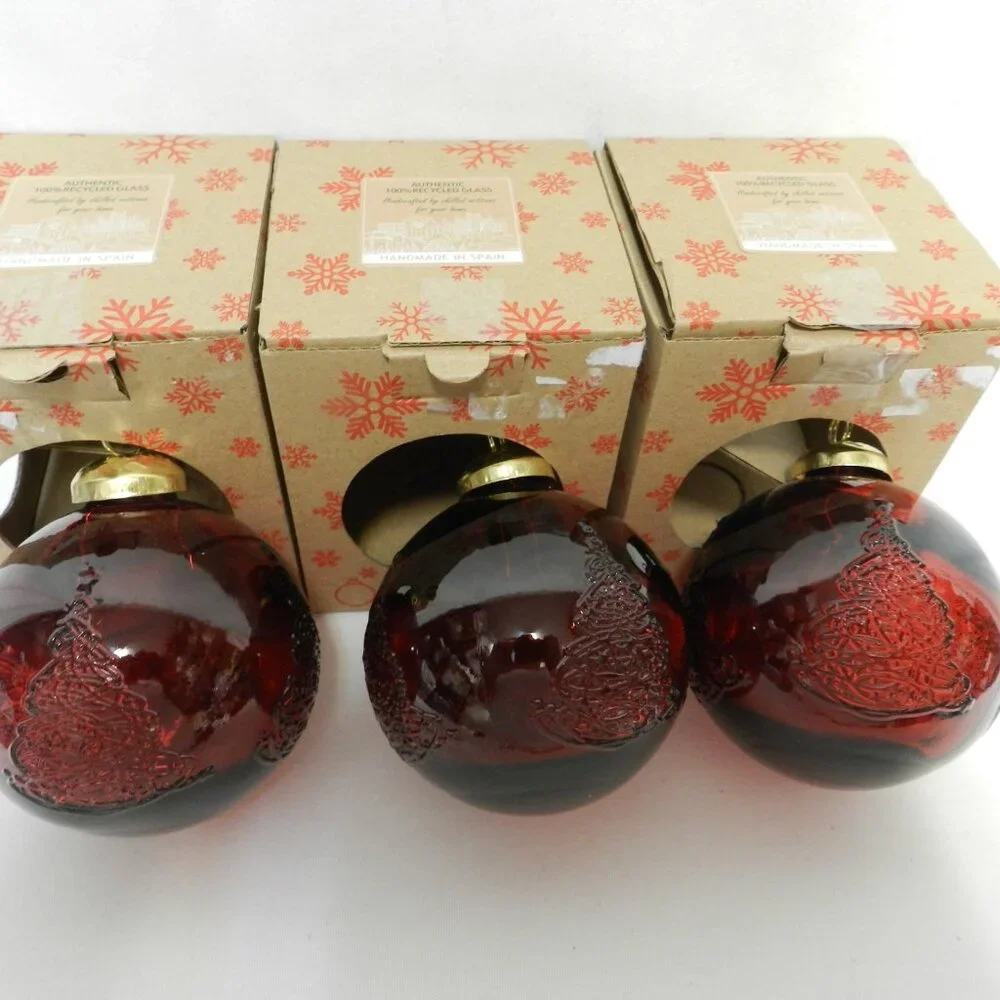 Christmas Red 100% Recycled blown Glass Tree Ornament round 2.5